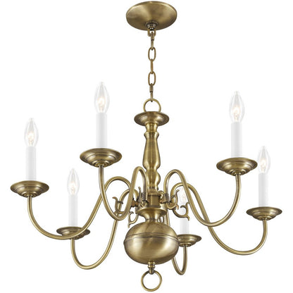 Antiqued Brass Six Light Metal Dimmable Chandelier With Shades HomeRoots