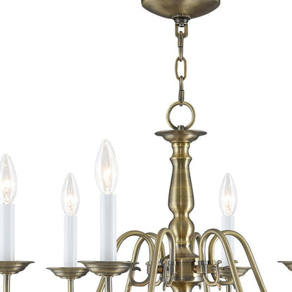 Antiqued Brass Six Light Metal Dimmable Chandelier With Shades HomeRoots