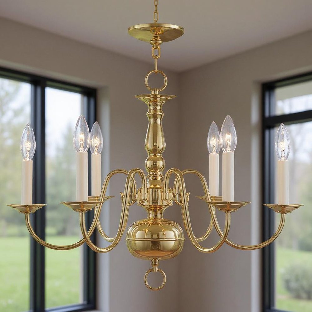 Brass Six Light Metal Dimmable Chandelier With Shades HomeRoots