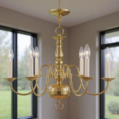 Brass Six Light Metal Dimmable Chandelier With Shades HomeRoots