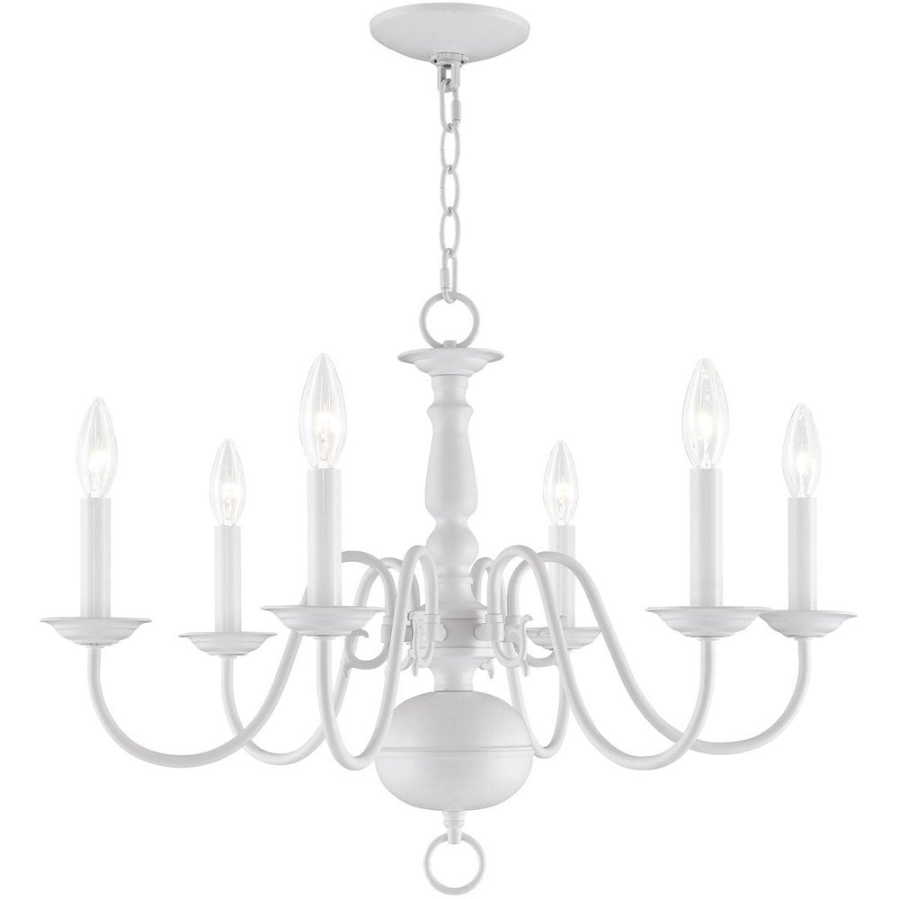 White Six Light Metal Dimmable Chandelier With Shades HomeRoots