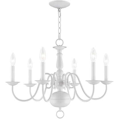 White Six Light Metal Dimmable Chandelier With Shades HomeRoots