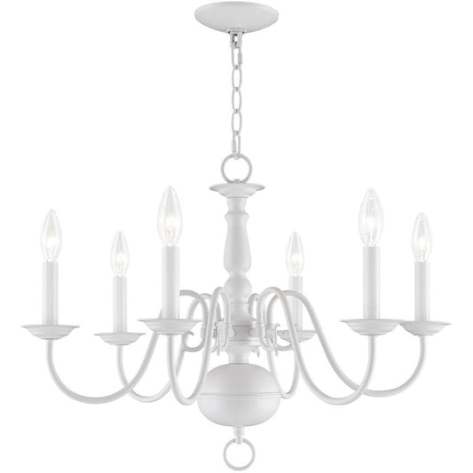 White Six Light Metal Dimmable Chandelier With Shades HomeRoots