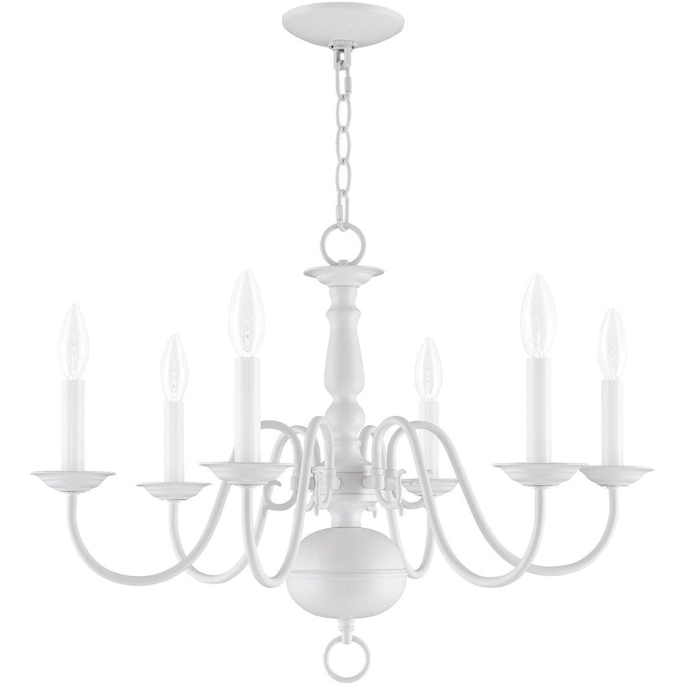 White Six Light Metal Dimmable Chandelier With Shades HomeRoots