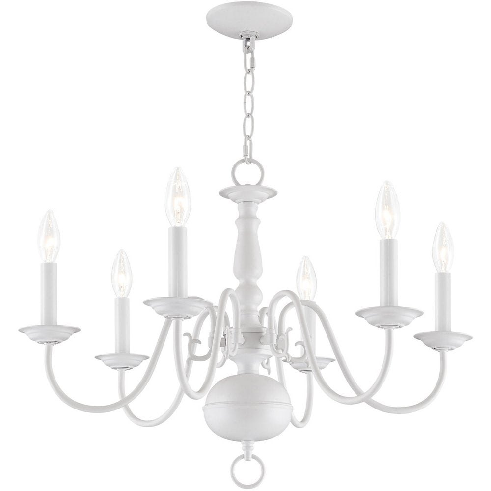 White Six Light Metal Dimmable Chandelier With Shades HomeRoots