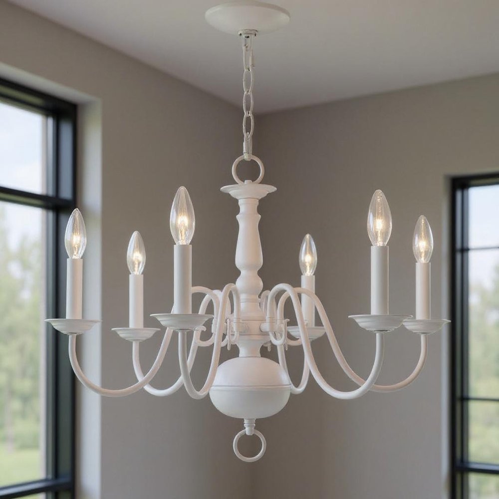 White Six Light Metal Dimmable Chandelier With Shades HomeRoots