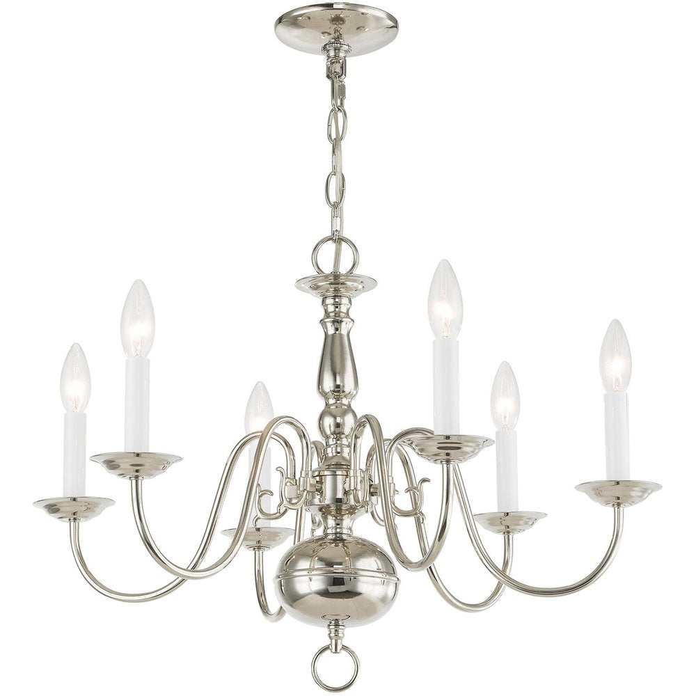 Nickel Six Light Metal Dimmable Chandelier With Shades HomeRoots