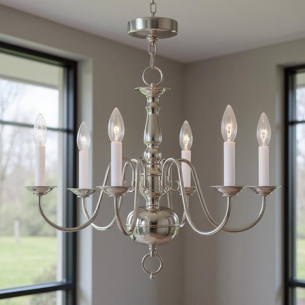 Nickel Six Light Metal Dimmable Chandelier With Shades HomeRoots