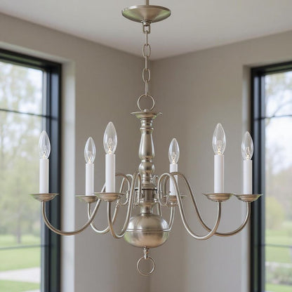 Nickel Six Light Metal Dimmable Chandelier With Shades HomeRoots
