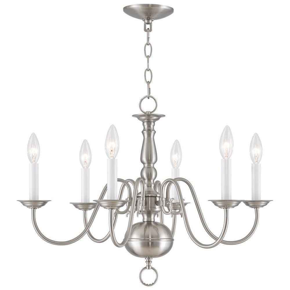 Nickel Six Light Metal Dimmable Chandelier With Shades HomeRoots