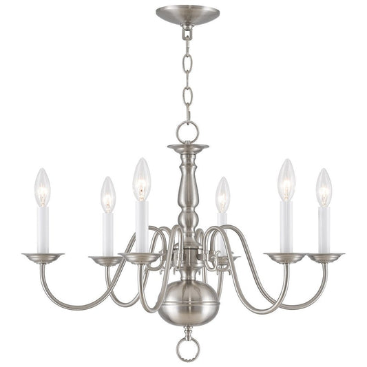 Nickel Six Light Metal Dimmable Chandelier With Shades HomeRoots