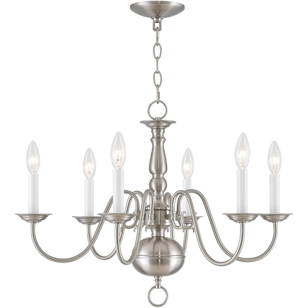 Nickel Six Light Metal Dimmable Chandelier With Shades HomeRoots