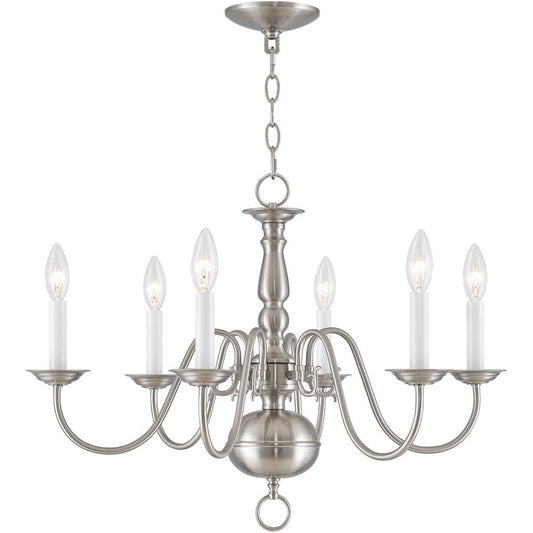 Nickel Six Light Metal Dimmable Chandelier With Shades HomeRoots