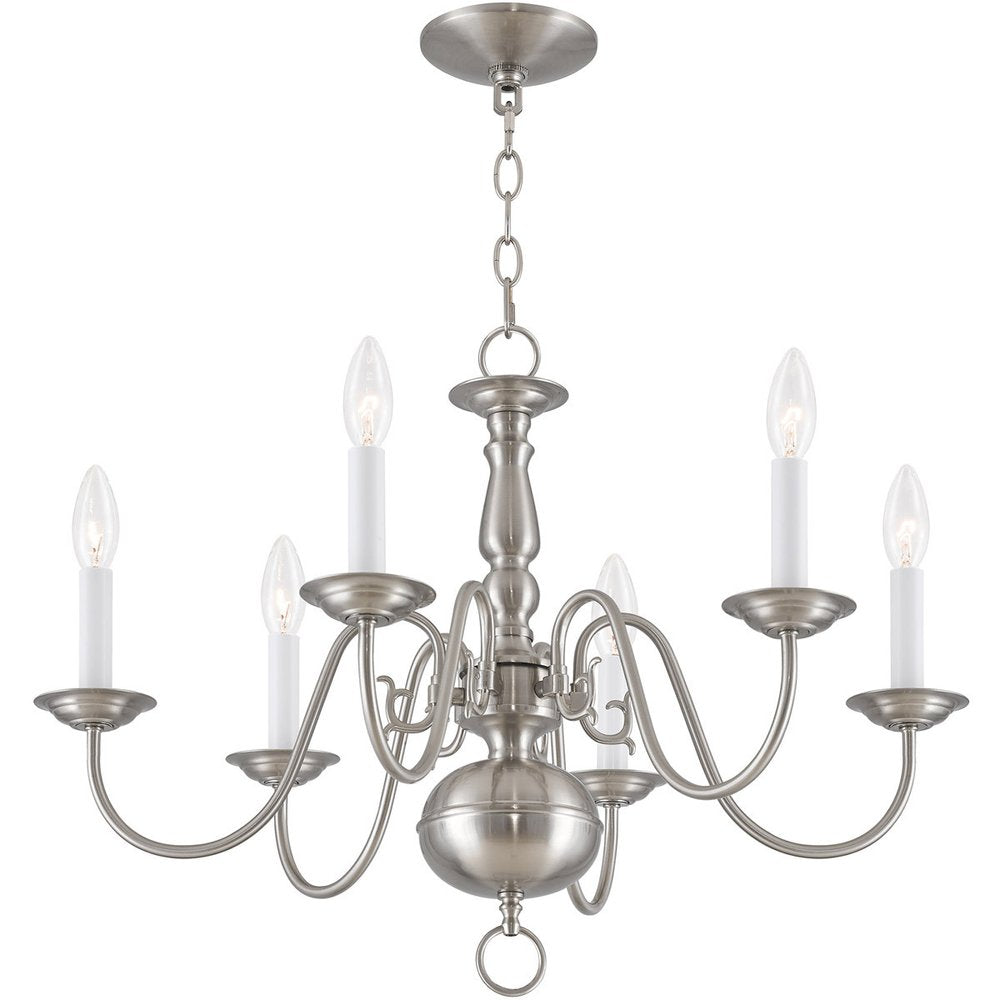 Nickel Six Light Metal Dimmable Chandelier With Shades HomeRoots