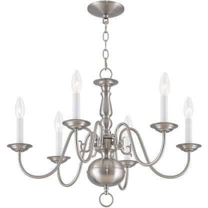 Nickel Six Light Metal Dimmable Chandelier With Shades HomeRoots