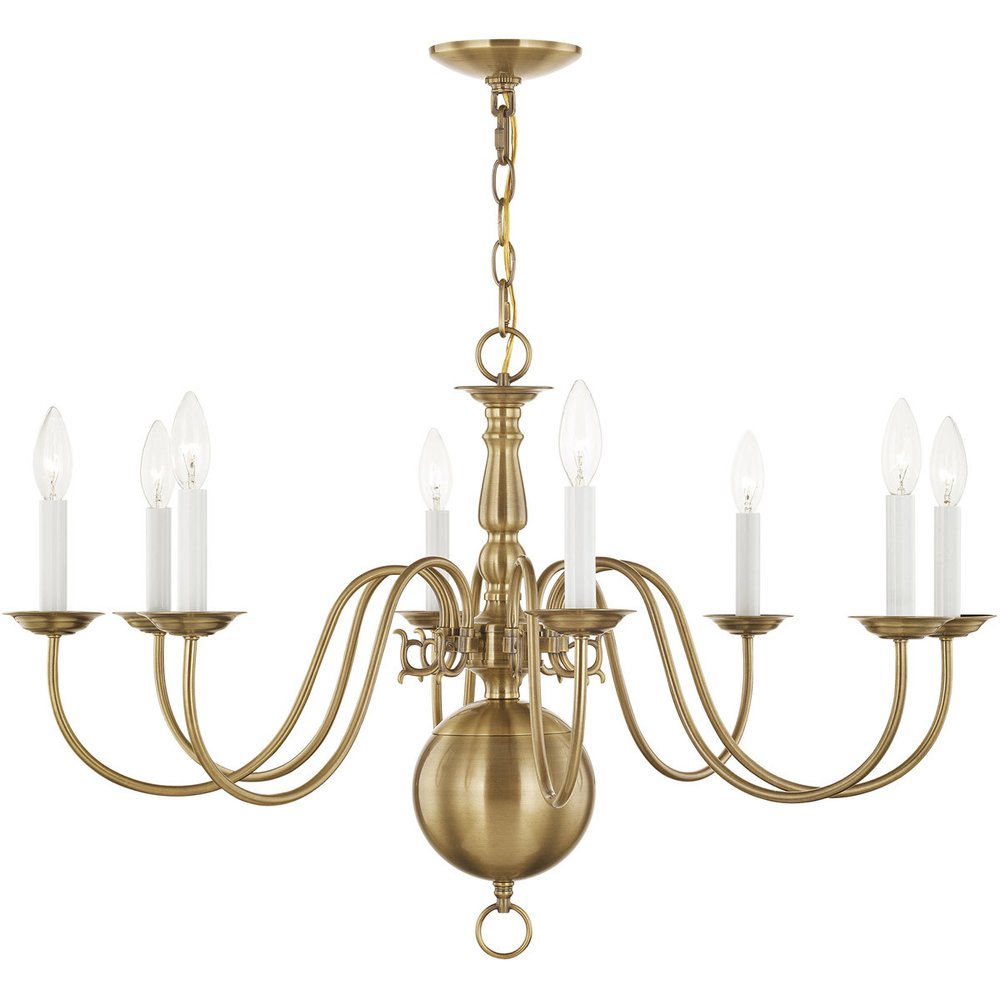 Antiqued Brass Eight Light Metal Dimmable Chandelier With Shades HomeRoots