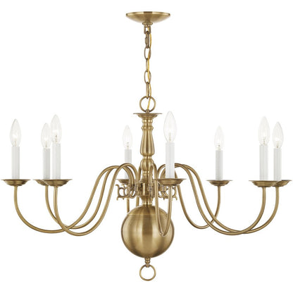 Antiqued Brass Eight Light Metal Dimmable Chandelier With Shades HomeRoots