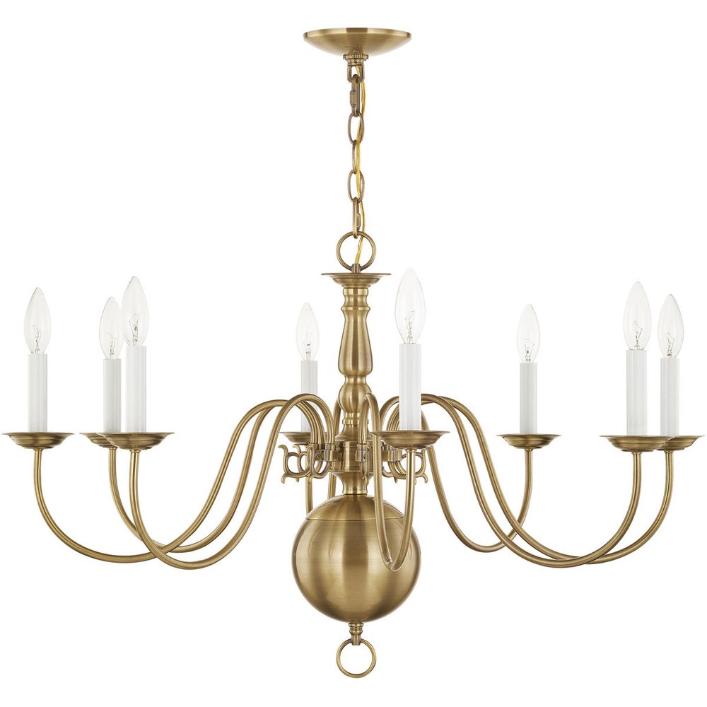 Antiqued Brass Eight Light Metal Dimmable Chandelier With Shades HomeRoots