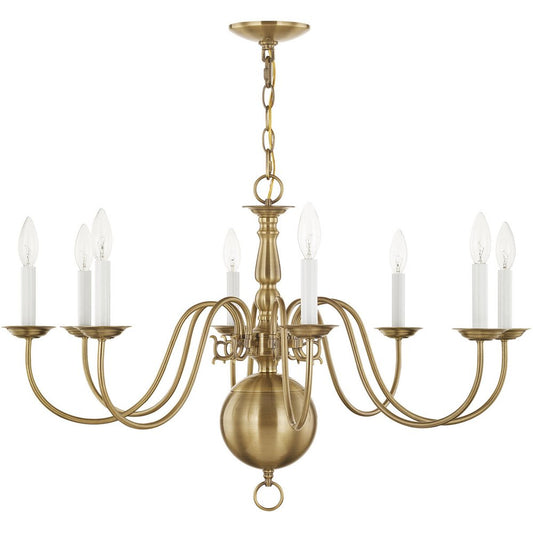 Antiqued Brass Eight Light Metal Dimmable Chandelier With Shades HomeRoots