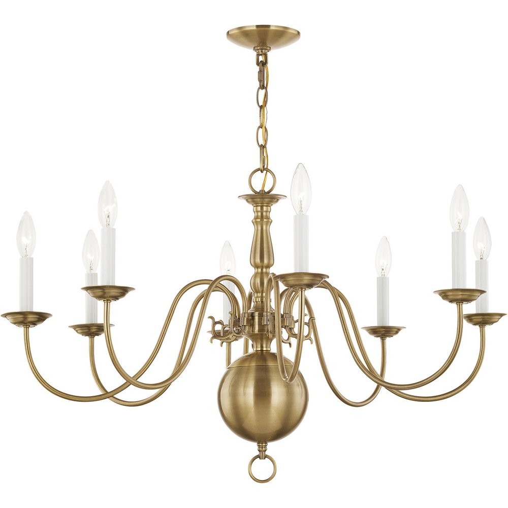Antiqued Brass Eight Light Metal Dimmable Chandelier With Shades HomeRoots