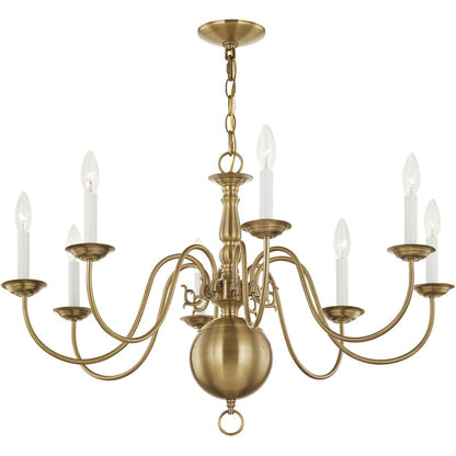 Antiqued Brass Eight Light Metal Dimmable Chandelier With Shades HomeRoots