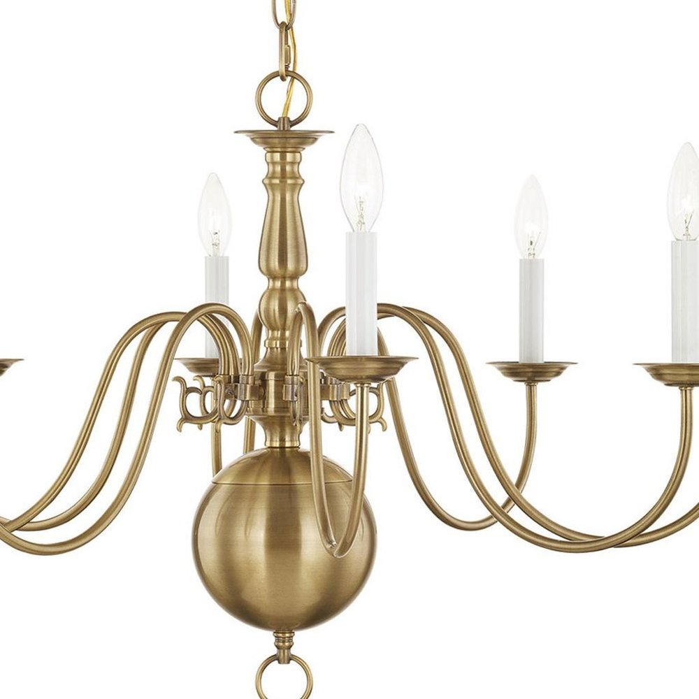 Antiqued Brass Eight Light Metal Dimmable Chandelier With Shades HomeRoots