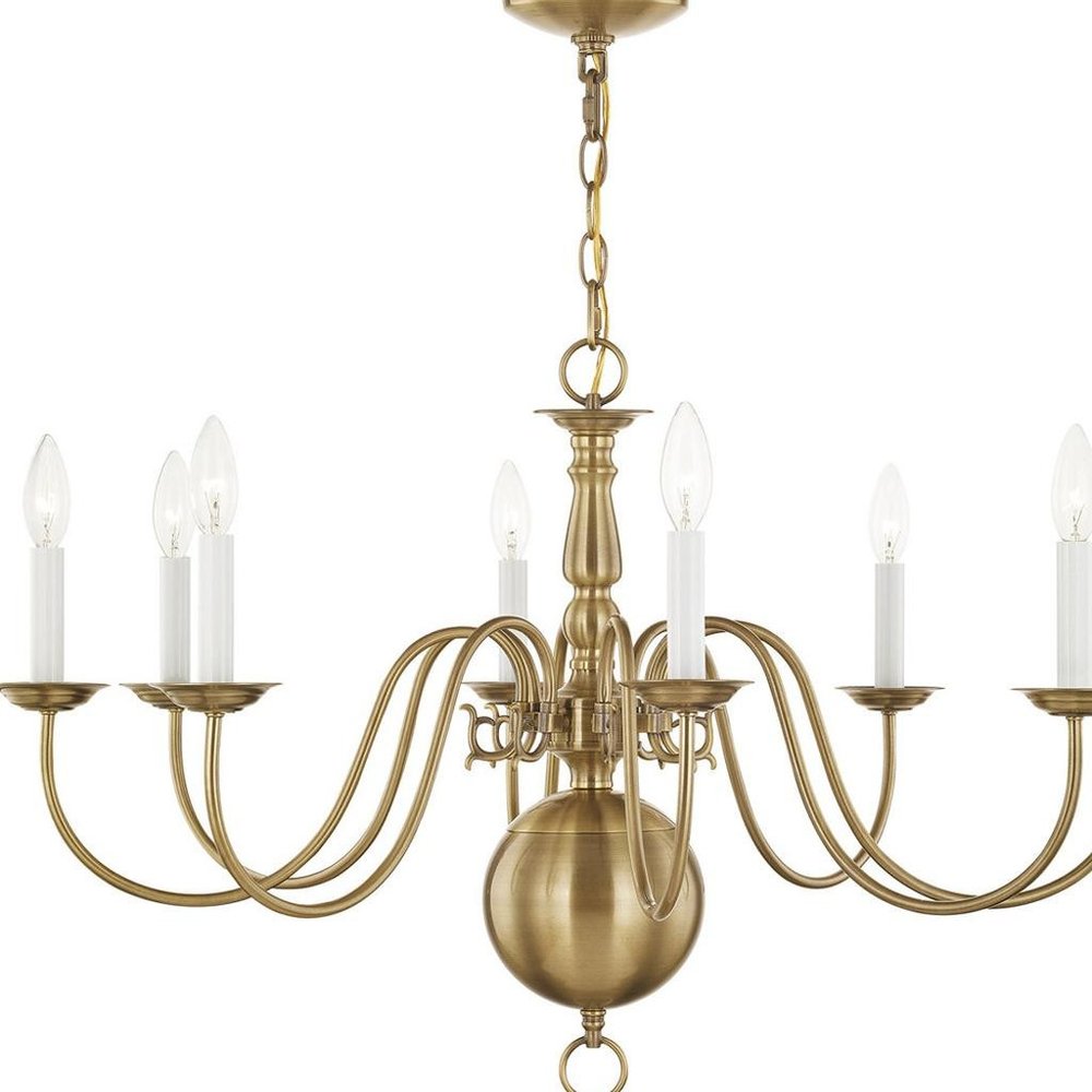 Antiqued Brass Eight Light Metal Dimmable Chandelier With Shades HomeRoots