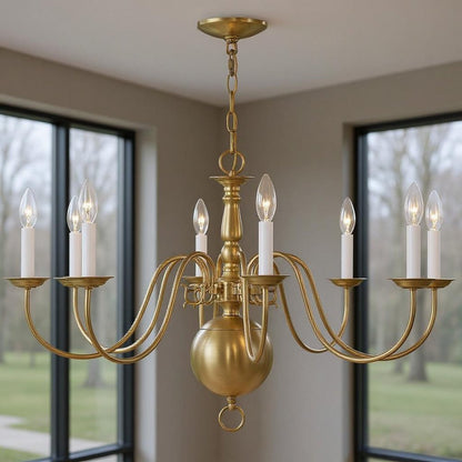 Antiqued Brass Eight Light Metal Dimmable Chandelier With Shades HomeRoots