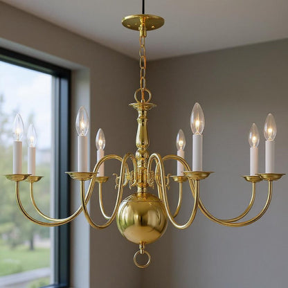 Brass Eight Light Metal Dimmable Chandelier With Shades HomeRoots