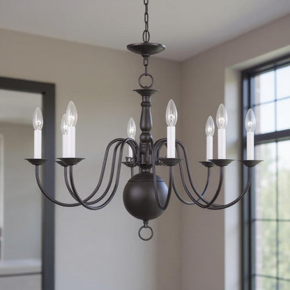 Bronze Eight Light Metal Dimmable Chandelier With Shades HomeRoots