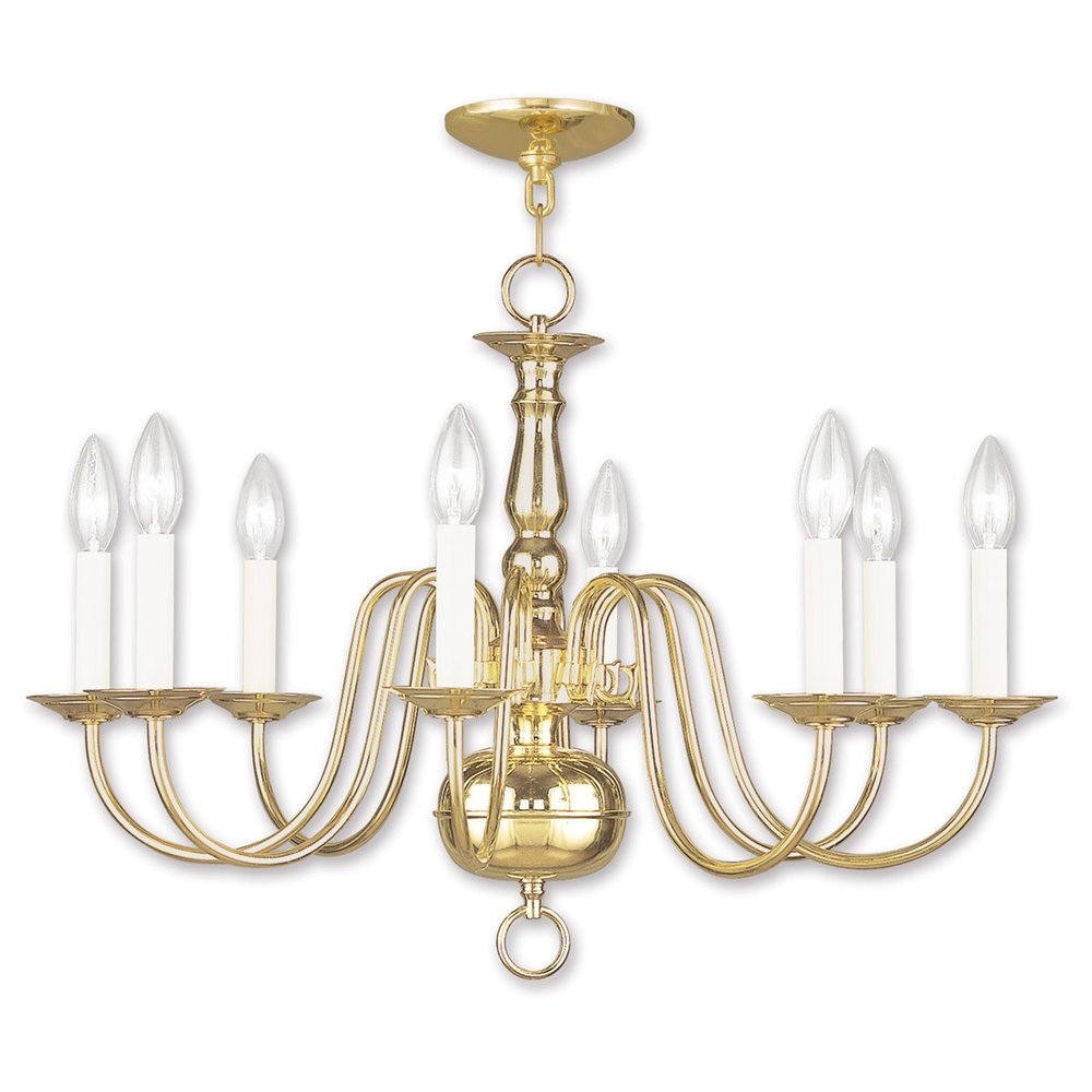 Brass Eight Light Metal Dimmable Chandelier With Shades HomeRoots