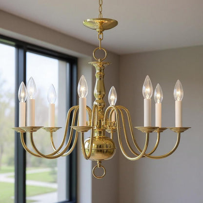 Brass Eight Light Metal Dimmable Chandelier With Shades HomeRoots