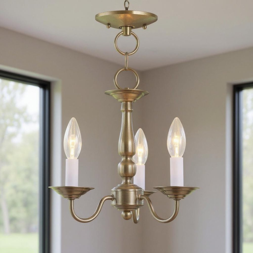 Antiqued Brass Three Light Metal Dimmable Chandelier With Shades HomeRoots