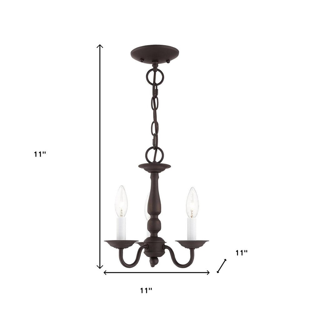 Bronze Three Light Metal Dimmable Chandelier With Shades HomeRoots