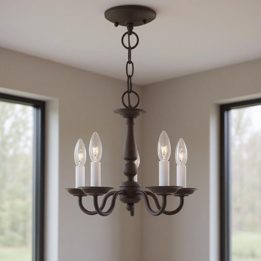 Bronze Five Light Metal Dimmable Chandelier With Shades HomeRoots
