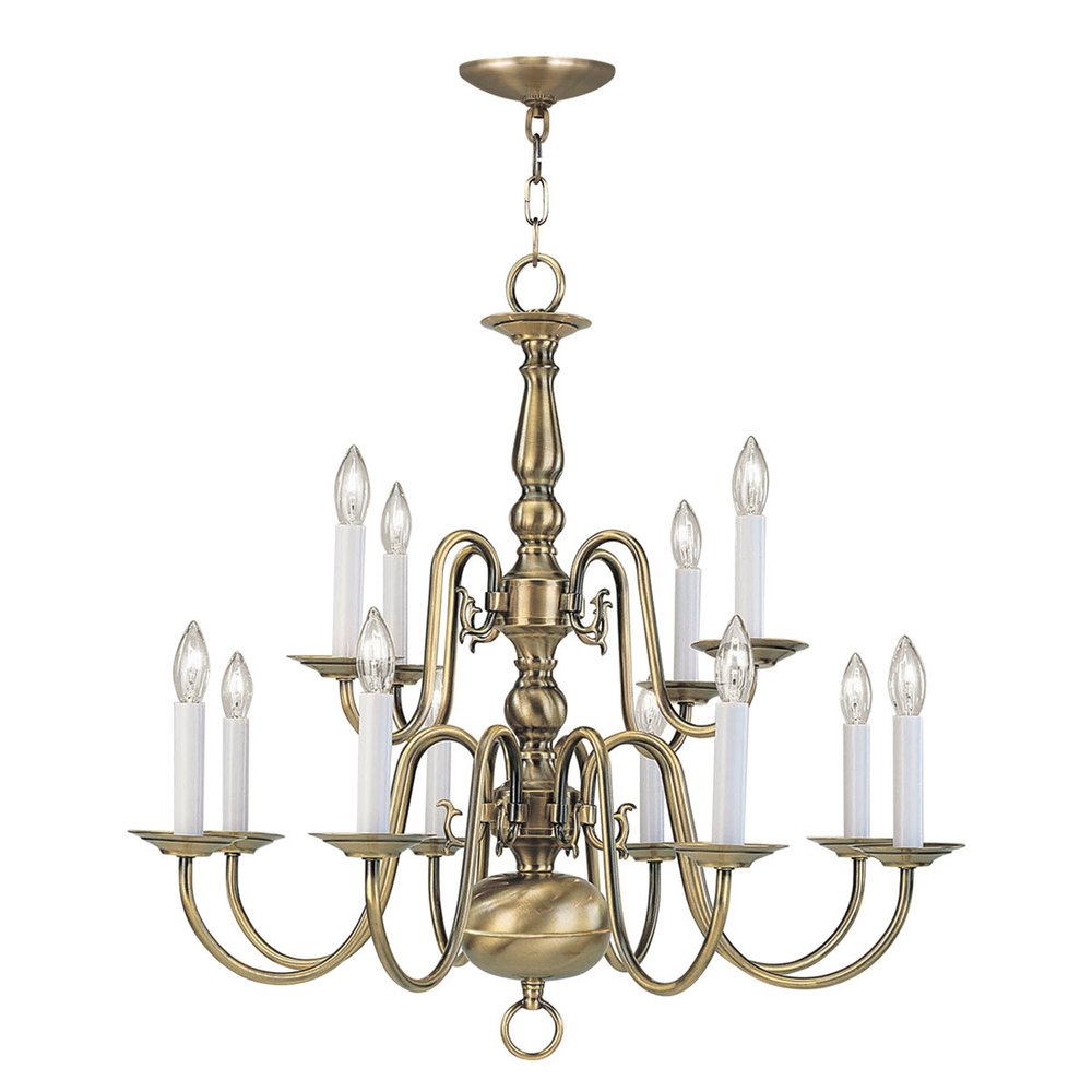 Antiqued Brass Twelve Light Metal Dimmable Chandelier With Shades HomeRoots