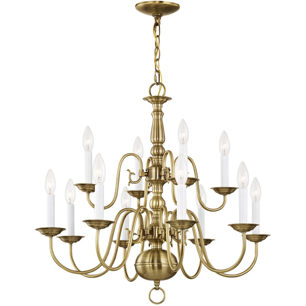 Antiqued Brass Twelve Light Metal Dimmable Chandelier With Shades HomeRoots