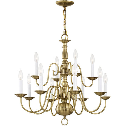 Antiqued Brass Twelve Light Metal Dimmable Chandelier With Shades HomeRoots