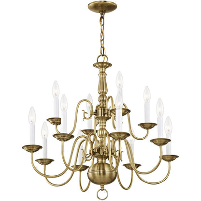 Antiqued Brass Twelve Light Metal Dimmable Chandelier With Shades HomeRoots