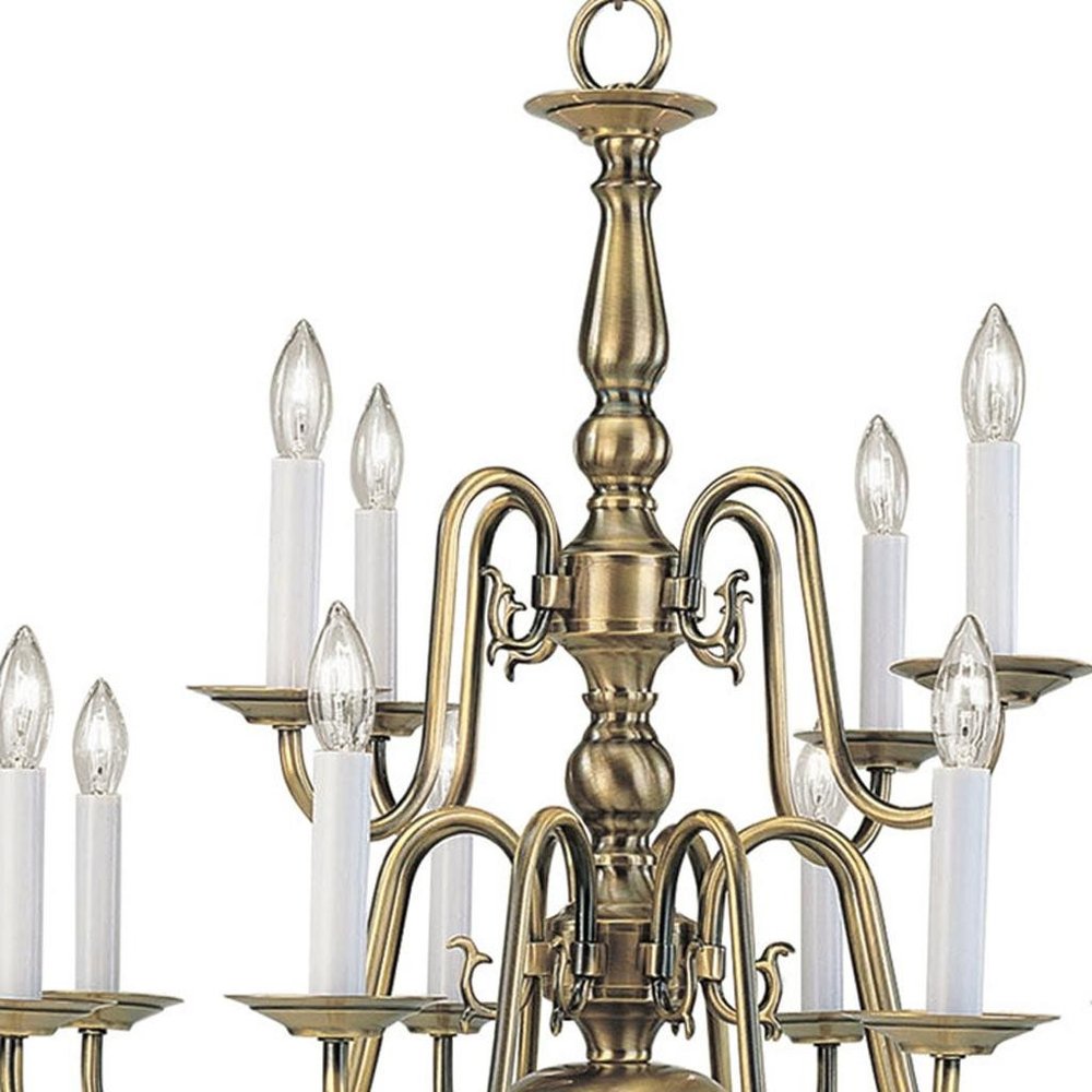 Antiqued Brass Twelve Light Metal Dimmable Chandelier With Shades HomeRoots