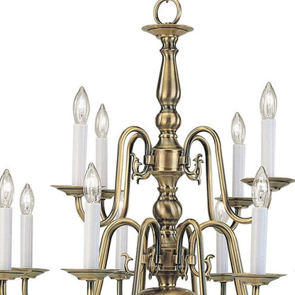 Antiqued Brass Twelve Light Metal Dimmable Chandelier With Shades HomeRoots