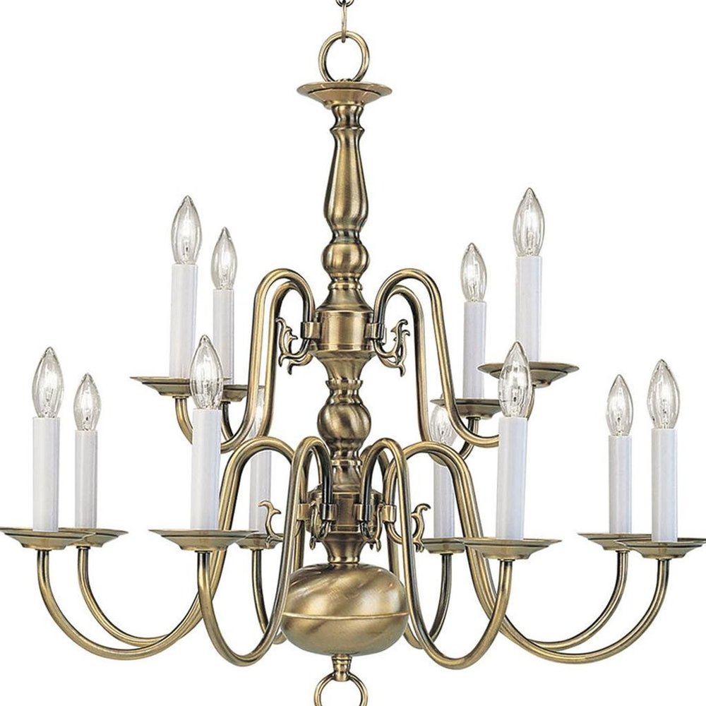Antiqued Brass Twelve Light Metal Dimmable Chandelier With Shades HomeRoots