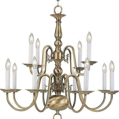 Antiqued Brass Twelve Light Metal Dimmable Chandelier With Shades HomeRoots