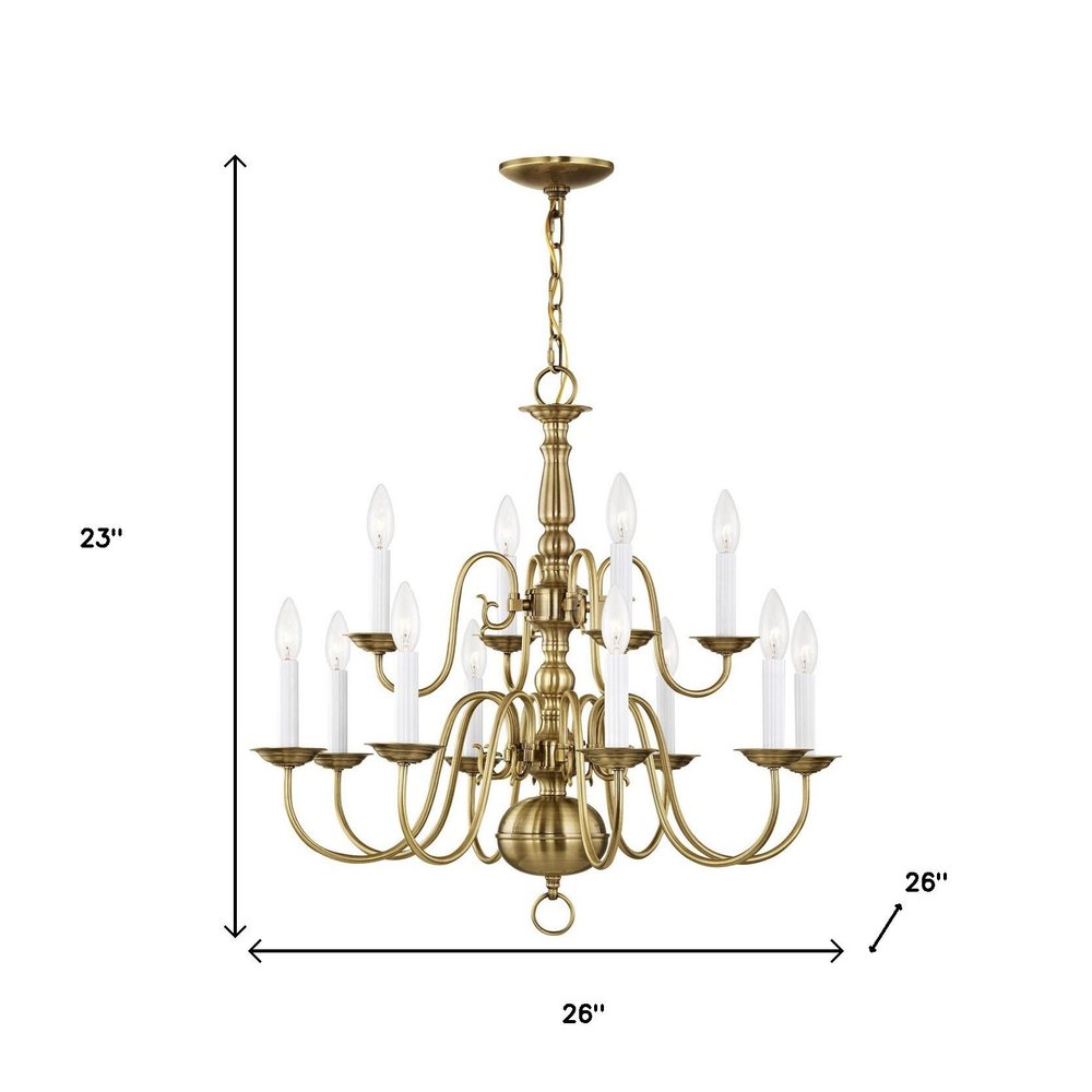 Antiqued Brass Twelve Light Metal Dimmable Chandelier With Shades HomeRoots