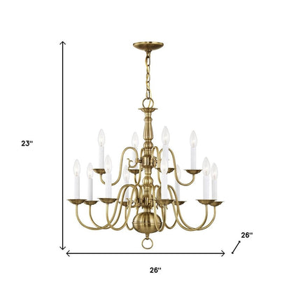 Antiqued Brass Twelve Light Metal Dimmable Chandelier With Shades HomeRoots