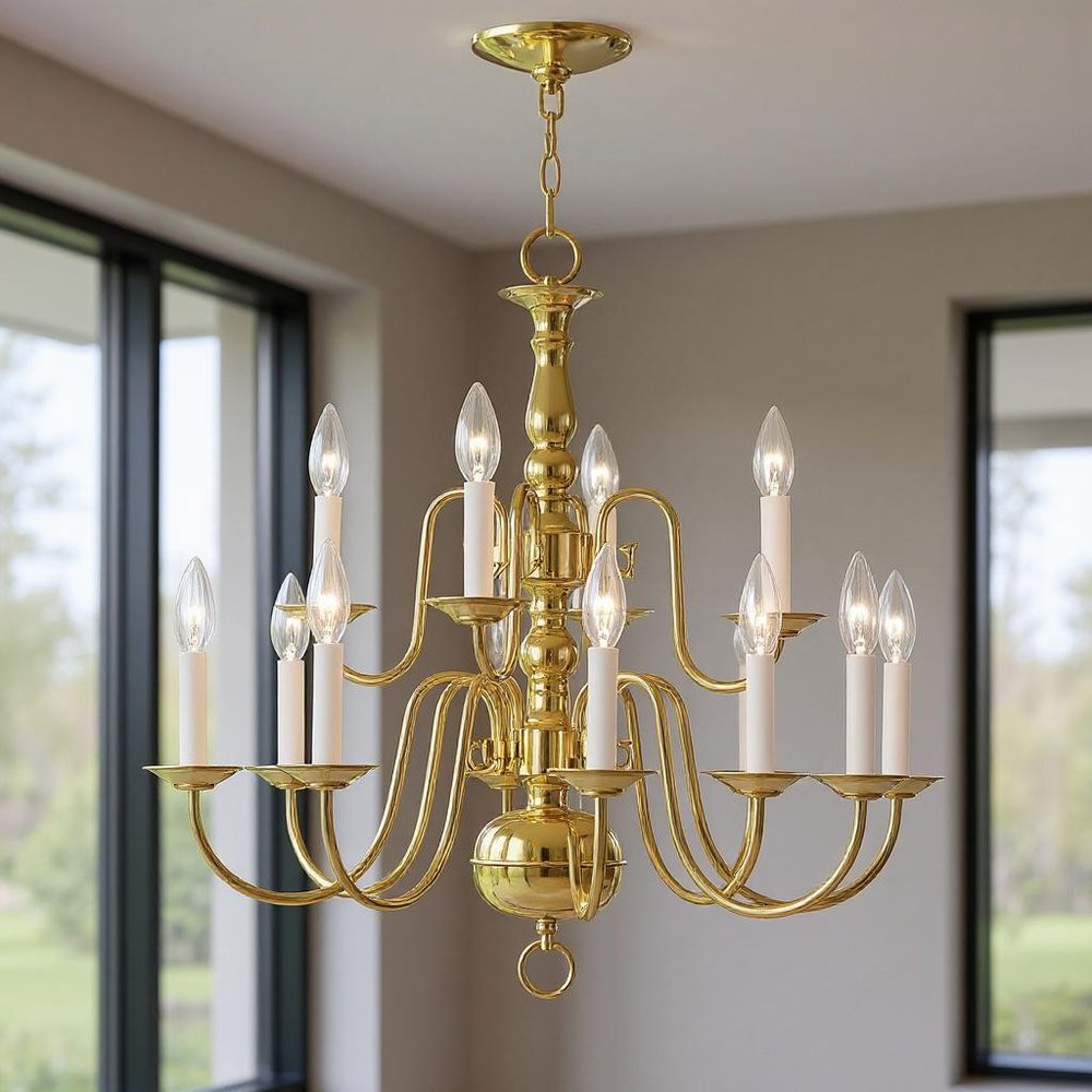 Brass Twelve Light Metal Dimmable Chandelier With Shades HomeRoots