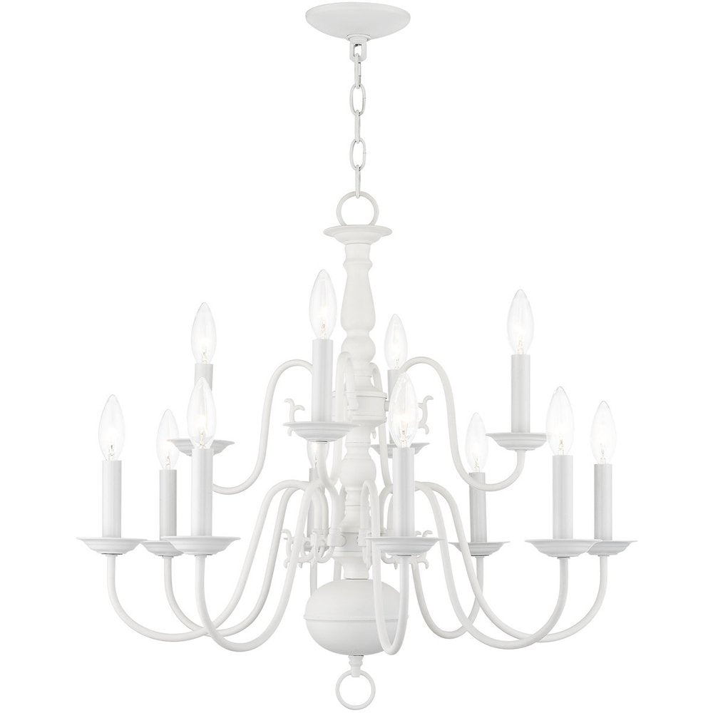 White Twelve Light Metal Dimmable Chandelier With Shades HomeRoots