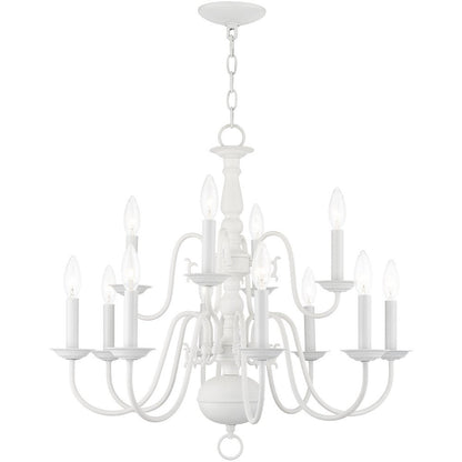 White Twelve Light Metal Dimmable Chandelier With Shades HomeRoots