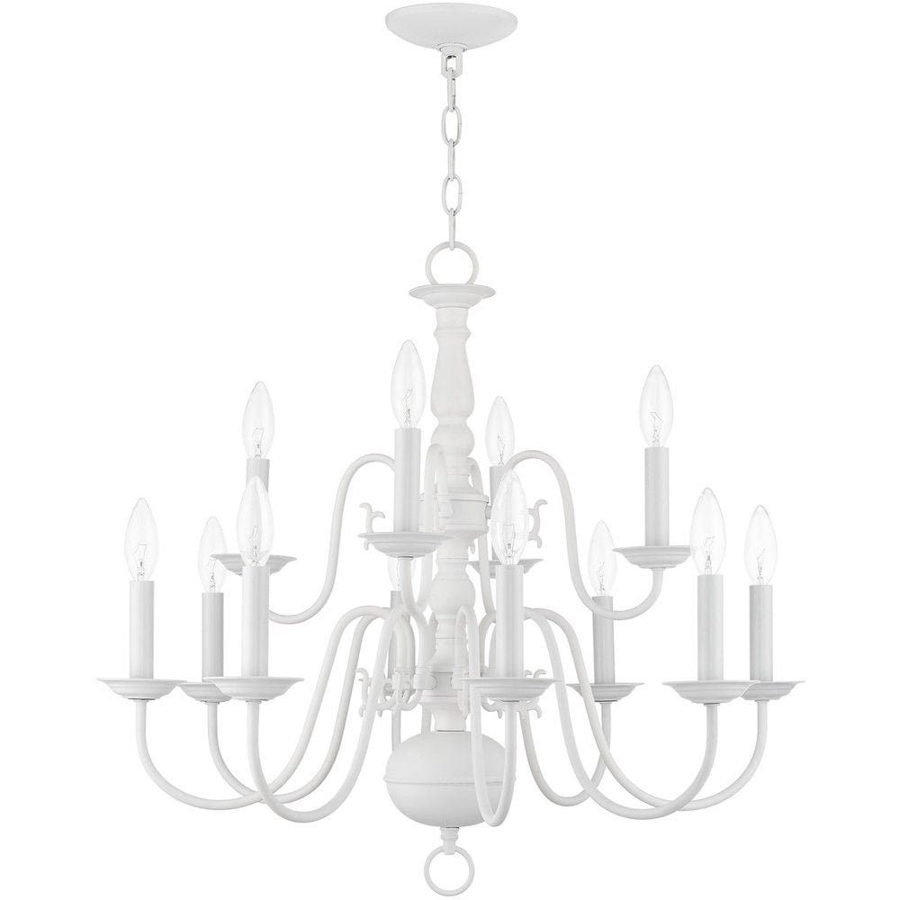 White Twelve Light Metal Dimmable Chandelier With Shades HomeRoots