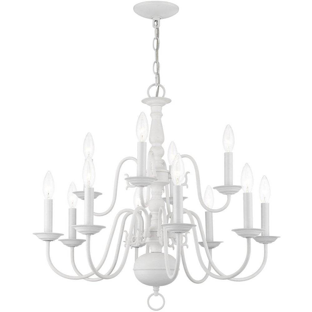 White Twelve Light Metal Dimmable Chandelier With Shades HomeRoots